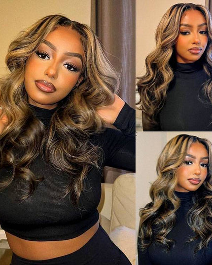 Piano Colored Body Wave Wig Highlights Black Wig With Honey Blonde Lace Wigs junoda