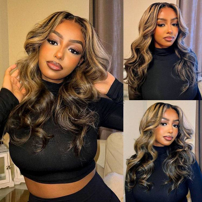 Piano Colored Body Wave Wig Highlights Black Wig With Honey Blonde Lace Wigs junoda