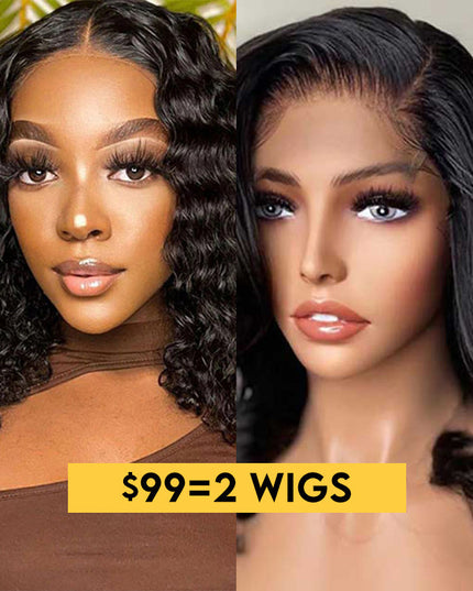 [$99 = 2 Wigs] Deep Wave with Body Wave Glueless Lace Closure Human Hair Wig Junoda Flash Sale junoda