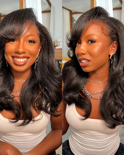 Invisible Hairline Drawstring Wig Kinky Straight Flip Over Wig For Beginner junoda