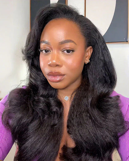 Invisible Hairline Drawstring Wig Kinky Straight Flip Over Wig For Beginner junoda