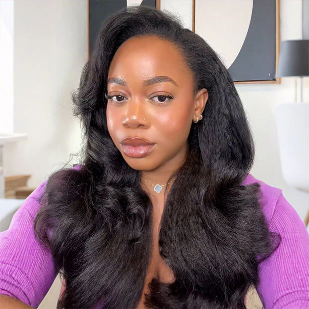 Invisible Hairline Drawstring Wig Kinky Straight Flip Over Wig For Beginner junoda