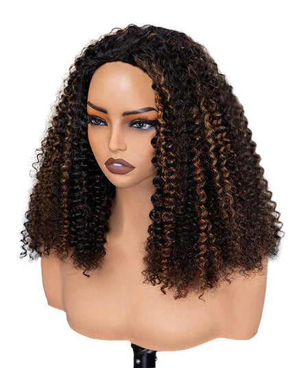 Highlight Brown Kinky Curly Drawstring Wig Draw-strings Flip Over Wig junoda