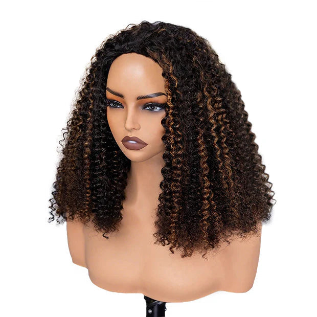 Highlight Brown Kinky Curly Drawstring Wig Draw-strings Flip Over Wig junoda