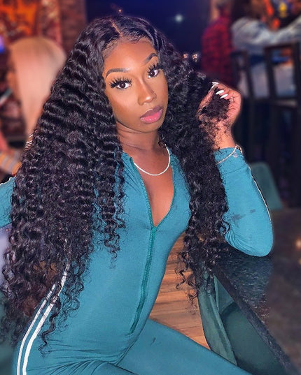 Junoda Double Drawn Deep Wave  Hair 100% Vrigin Hair Human Hair Wigs 210% Density junoda