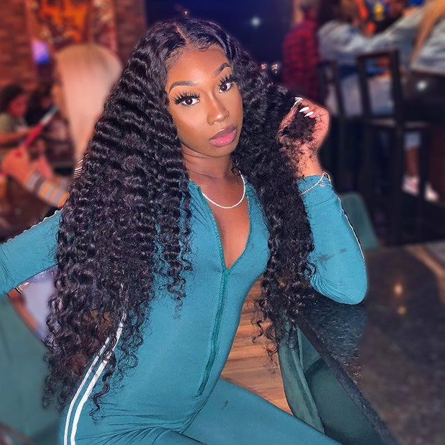 Junoda Double Drawn Deep Wave  Hair 100% Vrigin Hair Human Hair Wigs 210% Density junoda