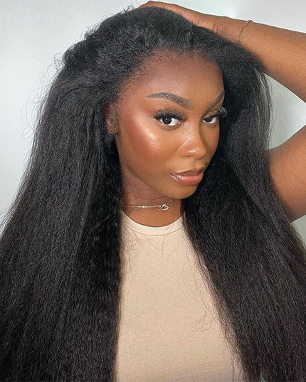 Invisible Hairline Drawstring Wig Kinky Straight Flip Over Wig For Beginner junoda