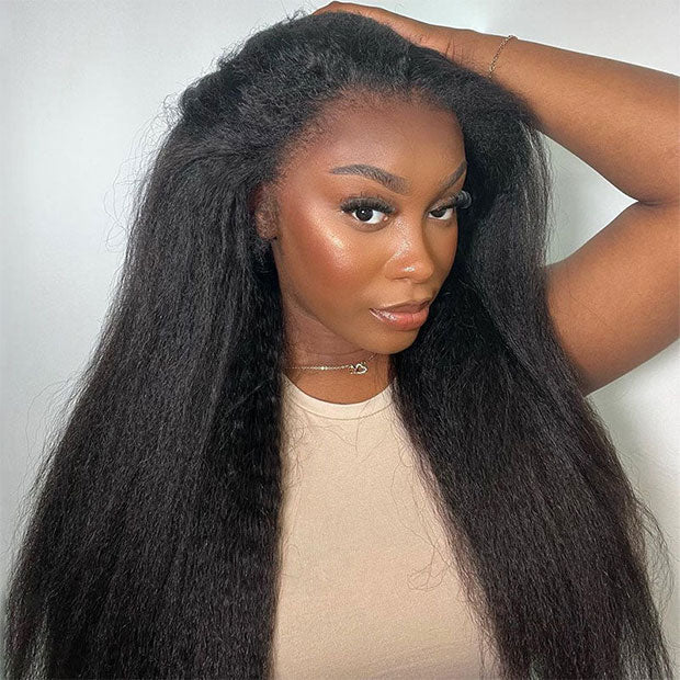 Invisible Hairline Drawstring Wig Kinky Straight Flip Over Wig For Beginner junoda