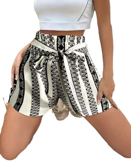 Belt Printed Casual Shorts For Commuter Women