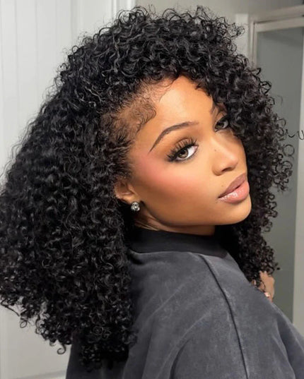 Drawstring Wig Coily Curly Seamless Kinky Curly Flip Over Wig Beginner Friendly junoda