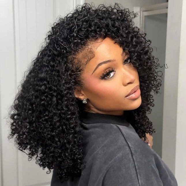 Drawstring Wig Coily Curly Seamless Kinky Curly Flip Over Wig Beginner Friendly junoda