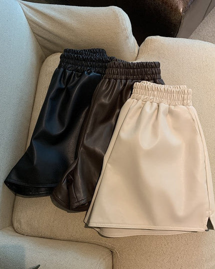 Pu Leather Shorts Women High Waist Loose Split Casual Pants