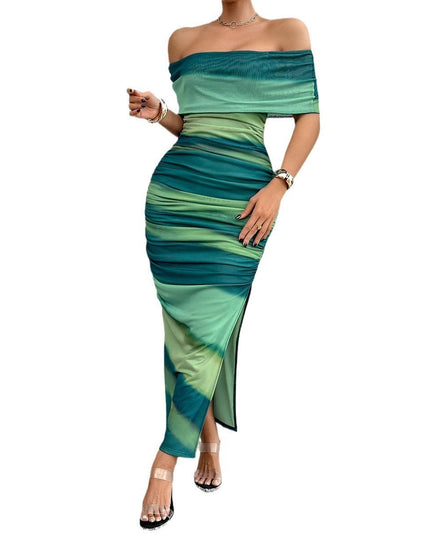 Women's Temperament Contrast Color Off-shoulder Tube Top Dress