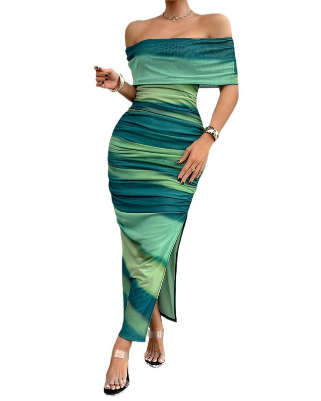 Women's Temperament Contrast Color Off-shoulder Tube Top Dress