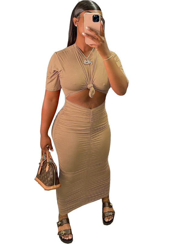 Ruched Short Sleeve Dress Set