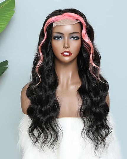 Skunk Stripe Colored Wig Hair Body Wave Human Hair Lace Front Wigs High Density junoda