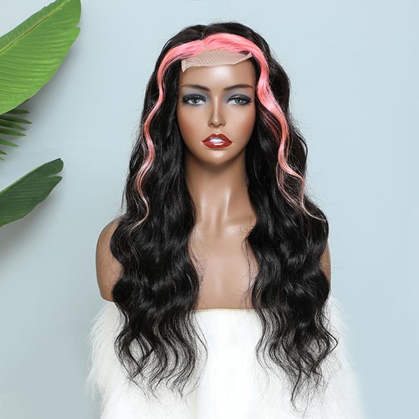Skunk Stripe Colored Wig Hair Body Wave Human Hair Lace Front Wigs High Density junoda