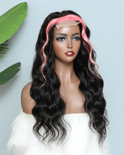 Skunk Stripe Colored Wig Hair Body Wave Human Hair Lace Front Wigs High Density junoda
