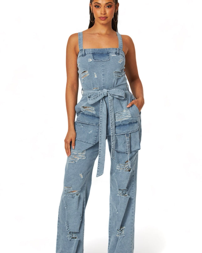 Denim Cargo Pocket  Jumpsuit {HAS GREAT STRETCH}