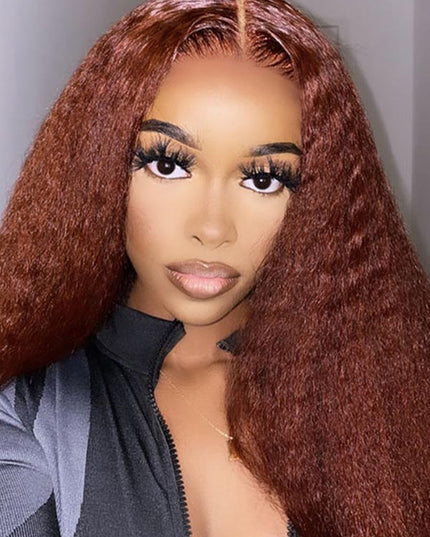 Kashia Jabre Love halssa JustJazzy Recommend Junoda Reddish Brown Kinky Straight Lace Front Wig Auburn Copper Color Yaki Coarse Human Hair Wigs junoda
