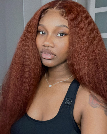 Kashia Jabre Love halssa JustJazzy Recommend Junoda Reddish Brown Kinky Straight Lace Front Wig Auburn Copper Color Yaki Coarse Human Hair Wigs junoda