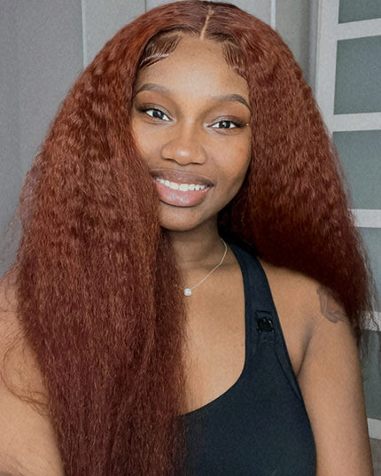 Kashia Jabre Love halssa JustJazzy Recommend Junoda Reddish Brown Kinky Straight Lace Front Wig Auburn Copper Color Yaki Coarse Human Hair Wigs junoda