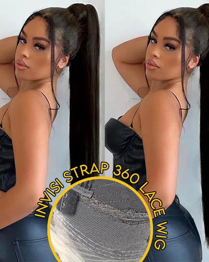 Junoda Silky Straight Invisible Adjustable Strap 360 Transparent Lace Frontal Bleached Knots Lace Wig junoda
