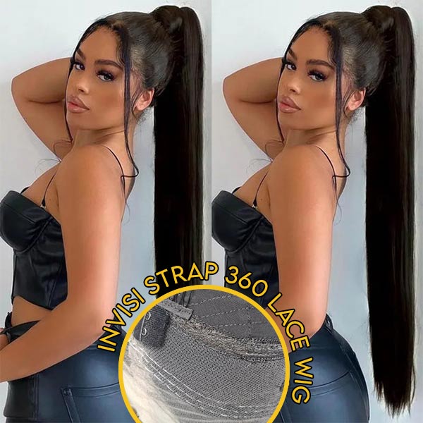 Junoda Silky Straight Invisible Adjustable Strap 360 Transparent Lace Frontal Bleached Knots Lace Wig junoda