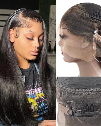 Junoda Silky Straight Invisible Adjustable Strap 360 Transparent Lace Frontal Bleached Knots Lace Wig junoda
