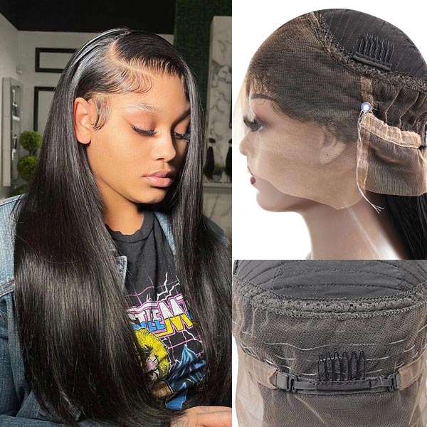 Junoda Silky Straight Invisible Adjustable Strap 360 Transparent Lace Frontal Bleached Knots Lace Wig junoda