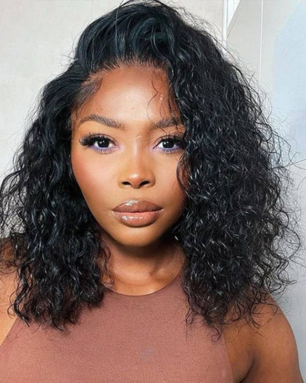 Invisi Drawstring Wig Water Wave Short Bob V Part Wig Shake and Go Glueless Human Hair Wigs for Sale junoda
