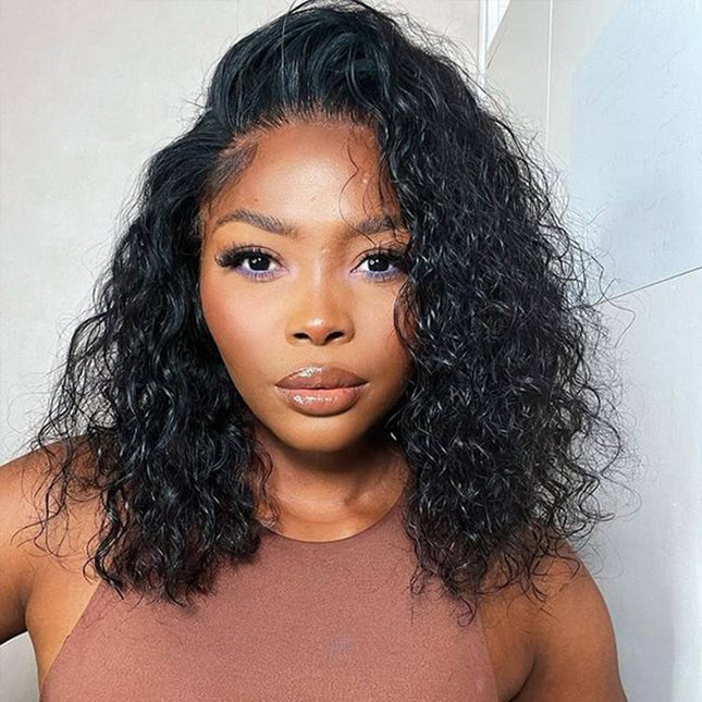 Invisi Drawstring Wig Water Wave Short Bob V Part Wig Shake and Go Glueless Human Hair Wigs for Sale junoda