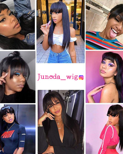 Junoda Hair Straight Human Hair Wigs With Bangs Brazilian Remy Hair For Women junoda