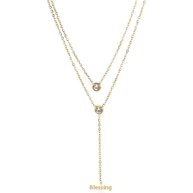 Single rhinestone Zircon Tassel Titanium Steel Necklace For Women