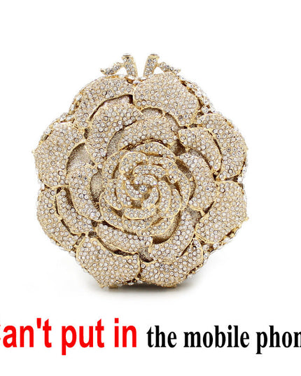 Women's Rose Rhinestone Bag Hollow Clutch