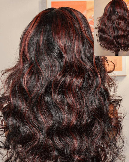 Junoda Cherry Cola Red Wig Pre-Everything Glueless Wig Highlight Layered Cut Customized Wave Human Hair Wig junoda