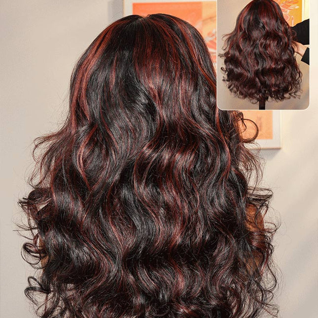 Junoda Cherry Cola Red Wig Pre-Everything Glueless Wig Highlight Layered Cut Customized Wave Human Hair Wig junoda