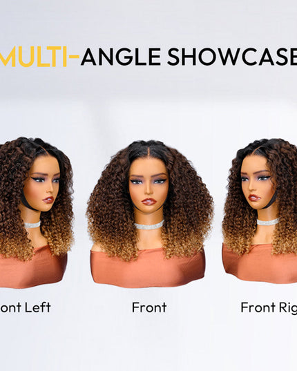 Ombre Brown And Honey Brown Jerry Curly Wig Ready To Go 7x4 Lace Frontal Wig Human Hair junoda