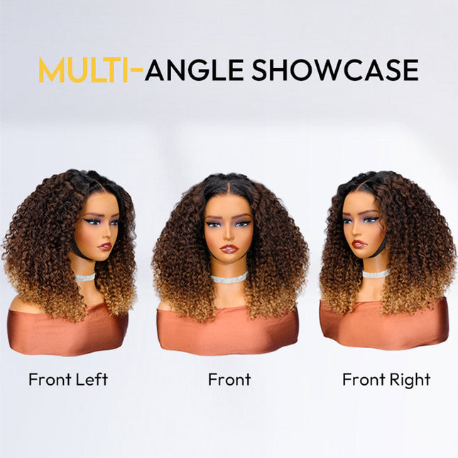 Ombre Brown And Honey Brown Jerry Curly Wig Ready To Go 7x4 Lace Frontal Wig Human Hair junoda