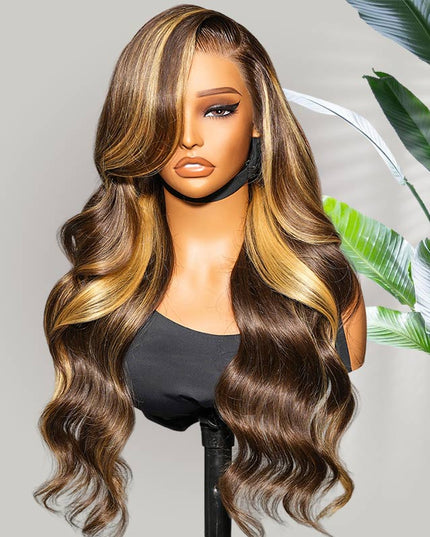 Loose Body Wave Wigs Honey Blonde Highlight Wigs 13x4 Lace Front Human Hair Wigs High Quality Wig junoda