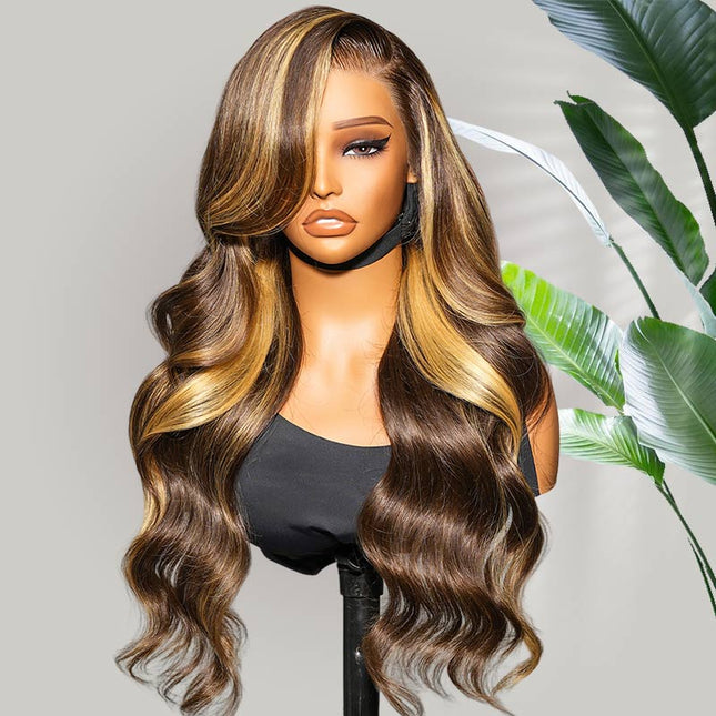Loose Body Wave Wigs Honey Blonde Highlight Wigs 13x4 Lace Front Human Hair Wigs High Quality Wig junoda