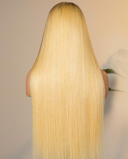 Honey Blonde Ombre Wig Super Invisible Lace Wig Straight Human Hair With Dark Roots junoda