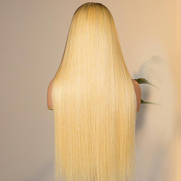 Honey Blonde Ombre Wig Super Invisible Lace Wig Straight Human Hair With Dark Roots junoda