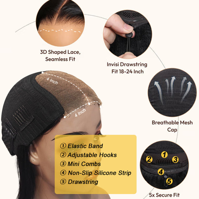 Pre-Layered Wig With Light Yaki Straight Texture 6x5 Lace Short Bob Wig For Beginner Friendly Glueless Human Hair junoda