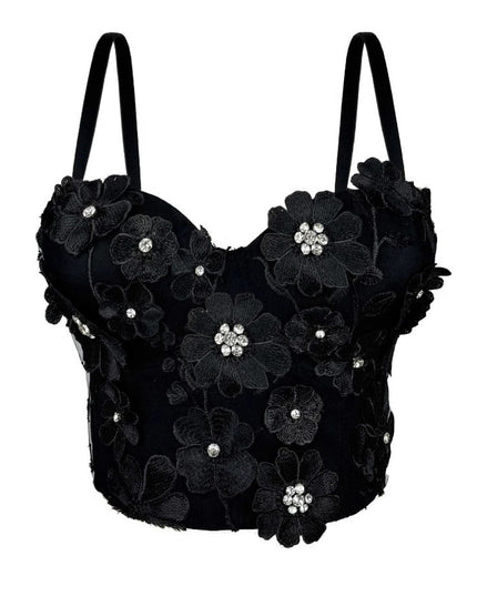 Design 3D Flower Rhinestone Shaping Strapless Outerwear Boned Crop Top Style Halter Bralette Women