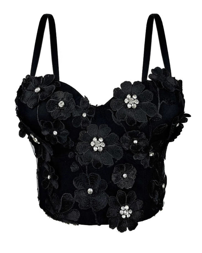 Design 3D Flower Rhinestone Shaping Strapless Outerwear Boned Crop Top Style Halter Bralette Women