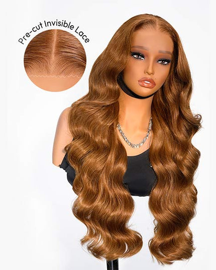 Caramel Brown Loose Body Wave Lace Frontal Wig Glueless Wig junoda