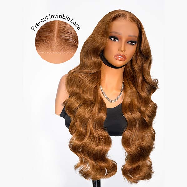Caramel Brown Loose Body Wave Lace Frontal Wig Glueless Wig junoda