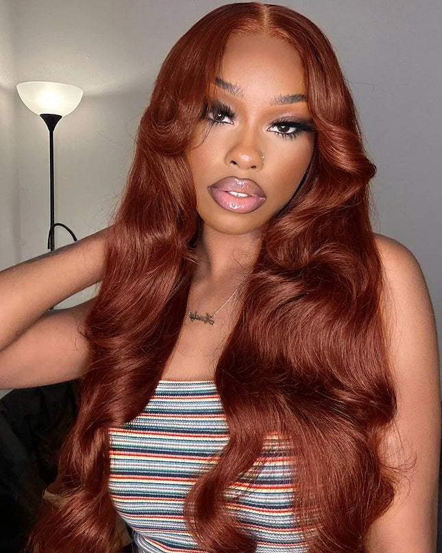 Reddish Brown Straight/Body Wave Lace Front Human Hair Wig Flash Sale junoda