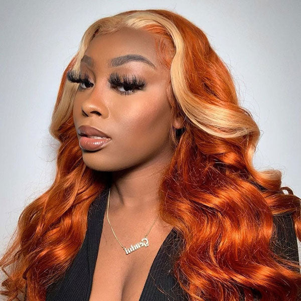 Skunk Stripe Colored Wig Hair Body Wave Human Hair Lace Front Wigs High Density junoda